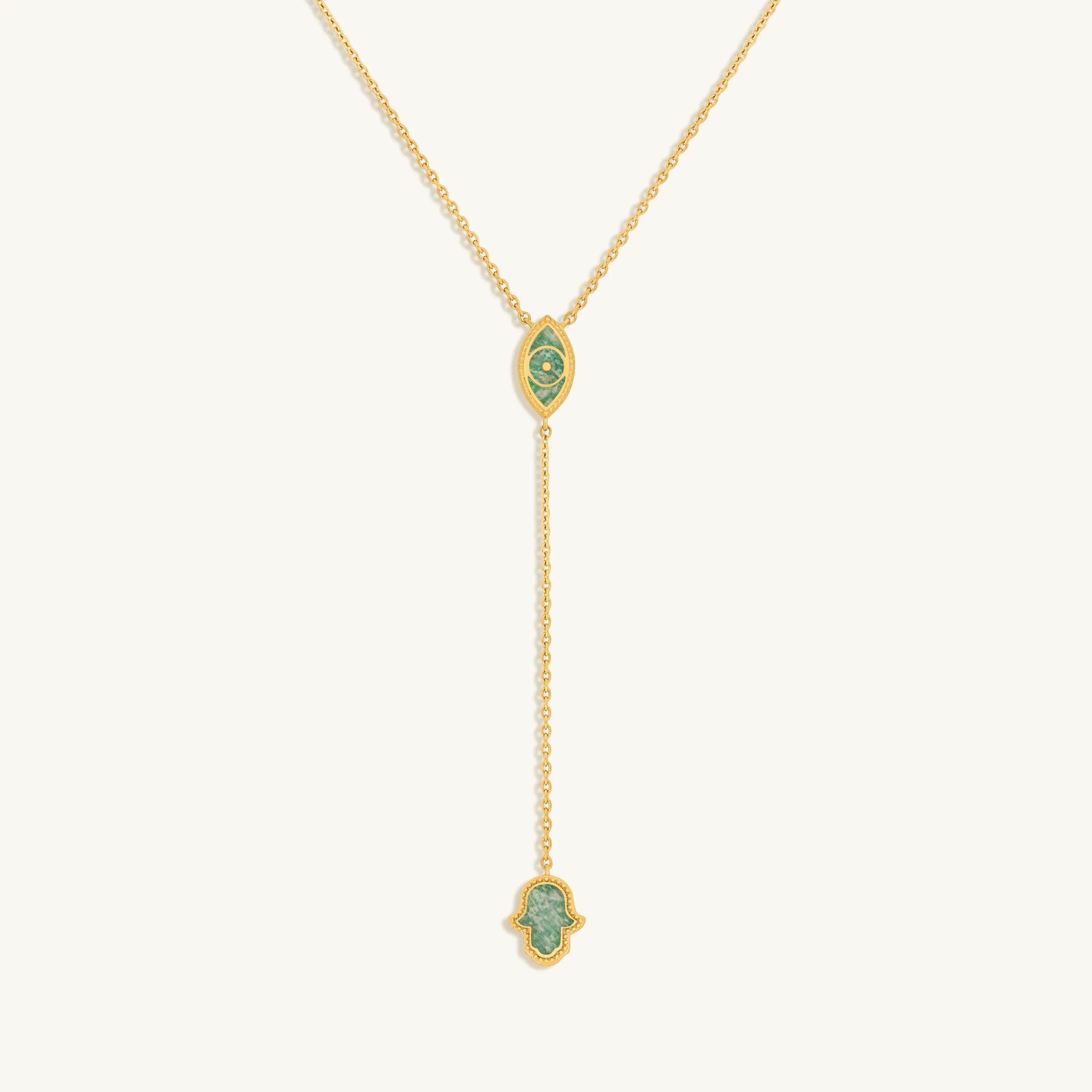 Positive Intentions Amazonite Evil Eye & Hamsa Gold Necklace
