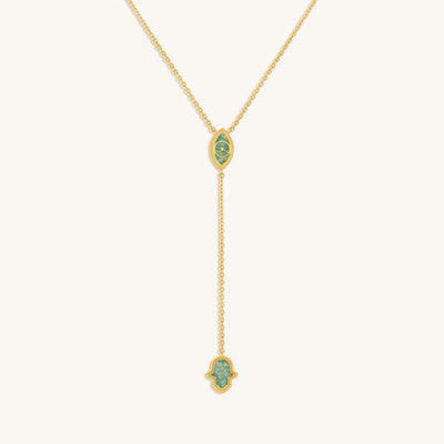 Positive Intentions Amazonite Evil Eye & Hamsa Gold Necklace