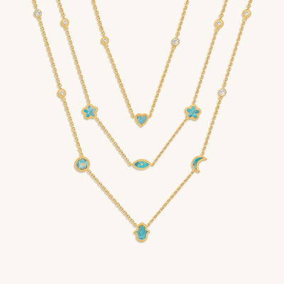 Everlasting Blessings Turquoise Multi-Symbol Gold Layer Necklace