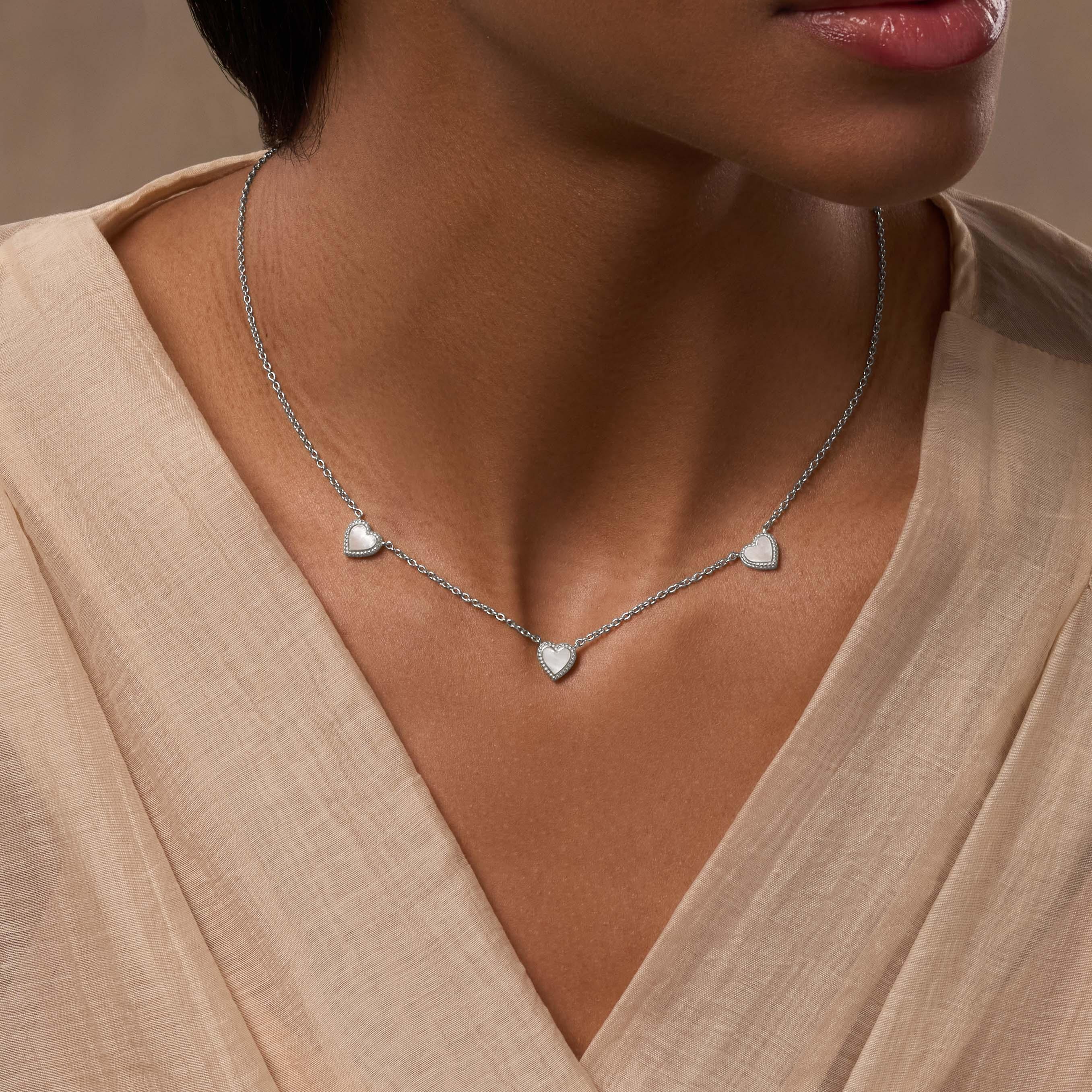 Serene Vibes Mother of Pearl Heart Silver Necklace