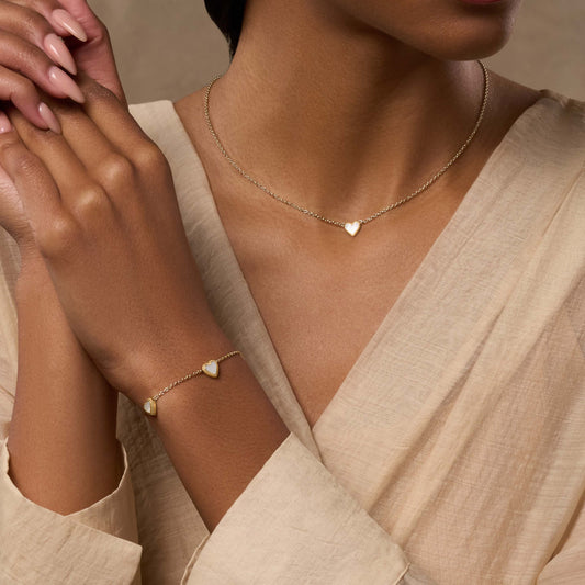 Heartfelt Gratitude Mother of Pearl Heart Gold Bracelet