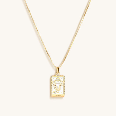 Patient Progress - White Enamel Taurus Card Necklace