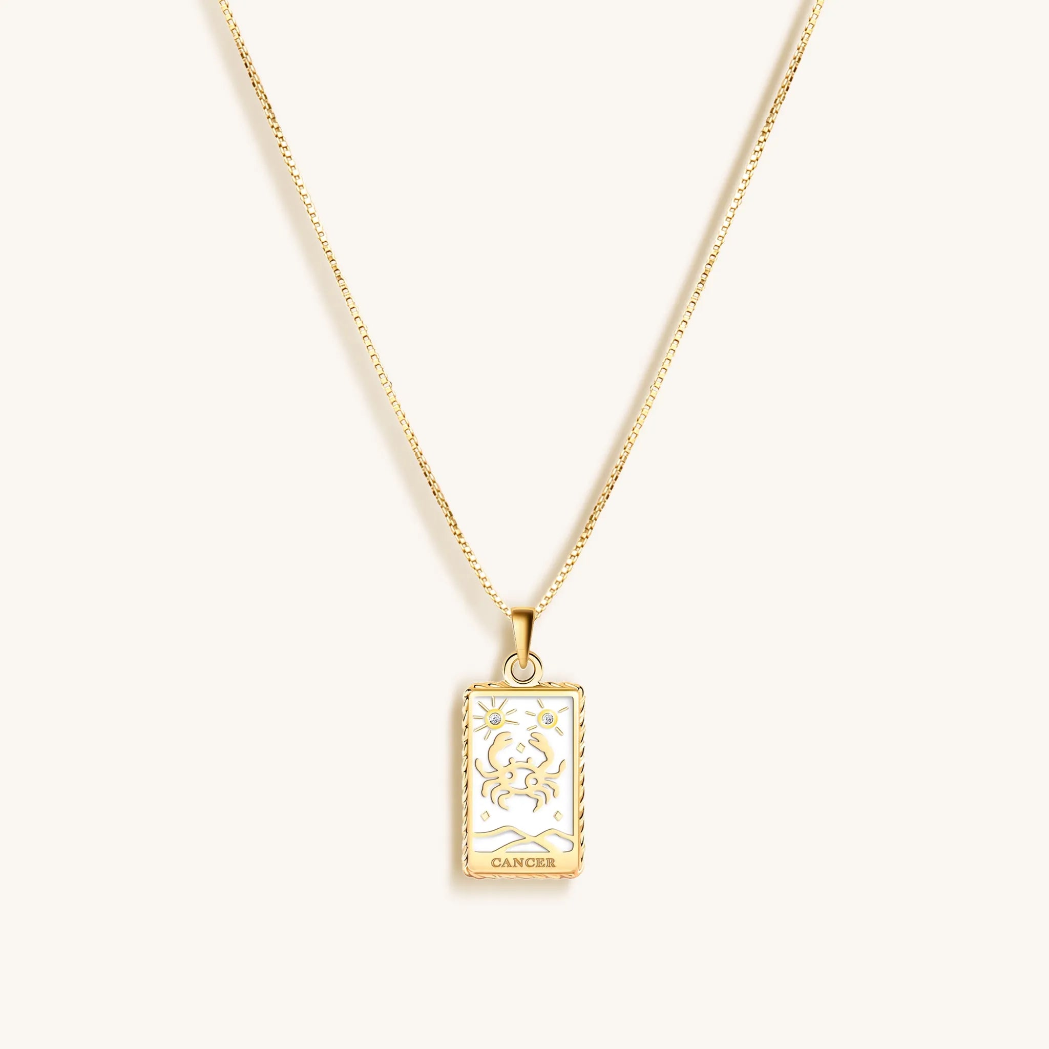 Emotional Being - White Enamel Cancer Card Necklace