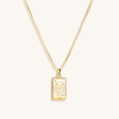 Generous Enthusiasm - White Enamel Leo Card Necklace