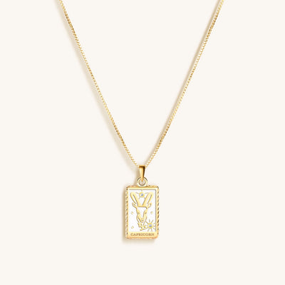Determined Spirit - White Enamel Capricorn Card Necklace