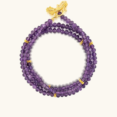 Divine Balance - Amethyst Hamsa Wrap Bracelet