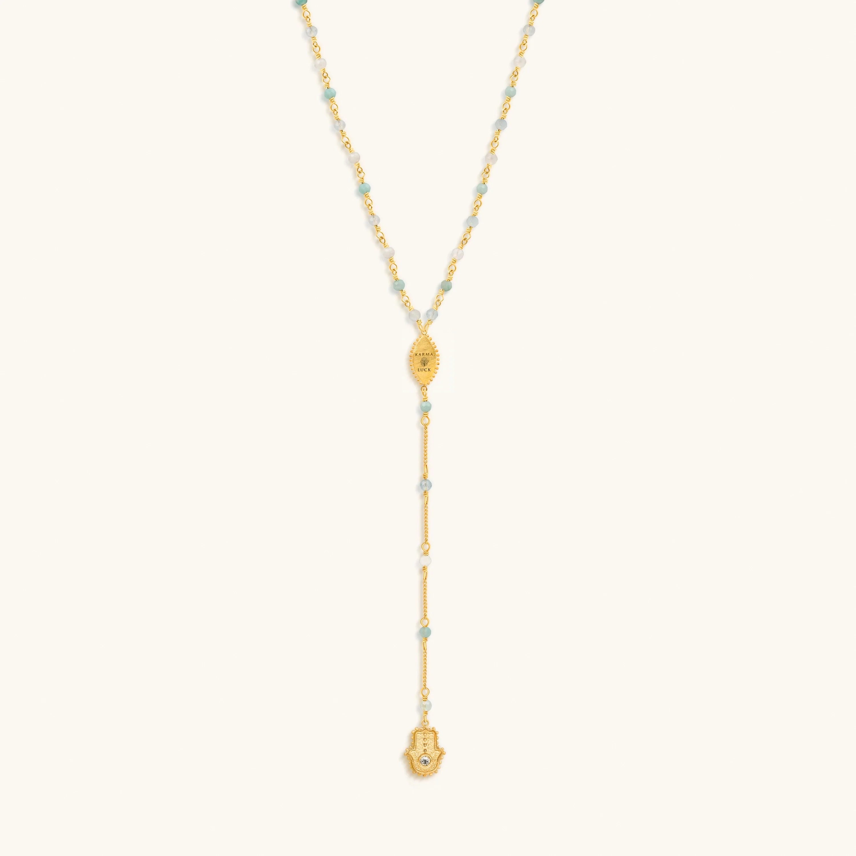 Divinely Guided Hamsa Evil Eye Multi Stone Necklace