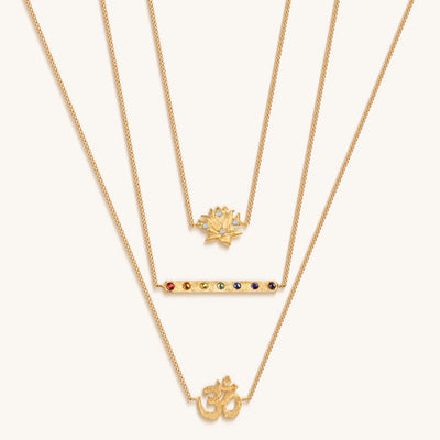 Aligned in Serenity - Lotus OM Chakra Bar Triple Layer Necklace