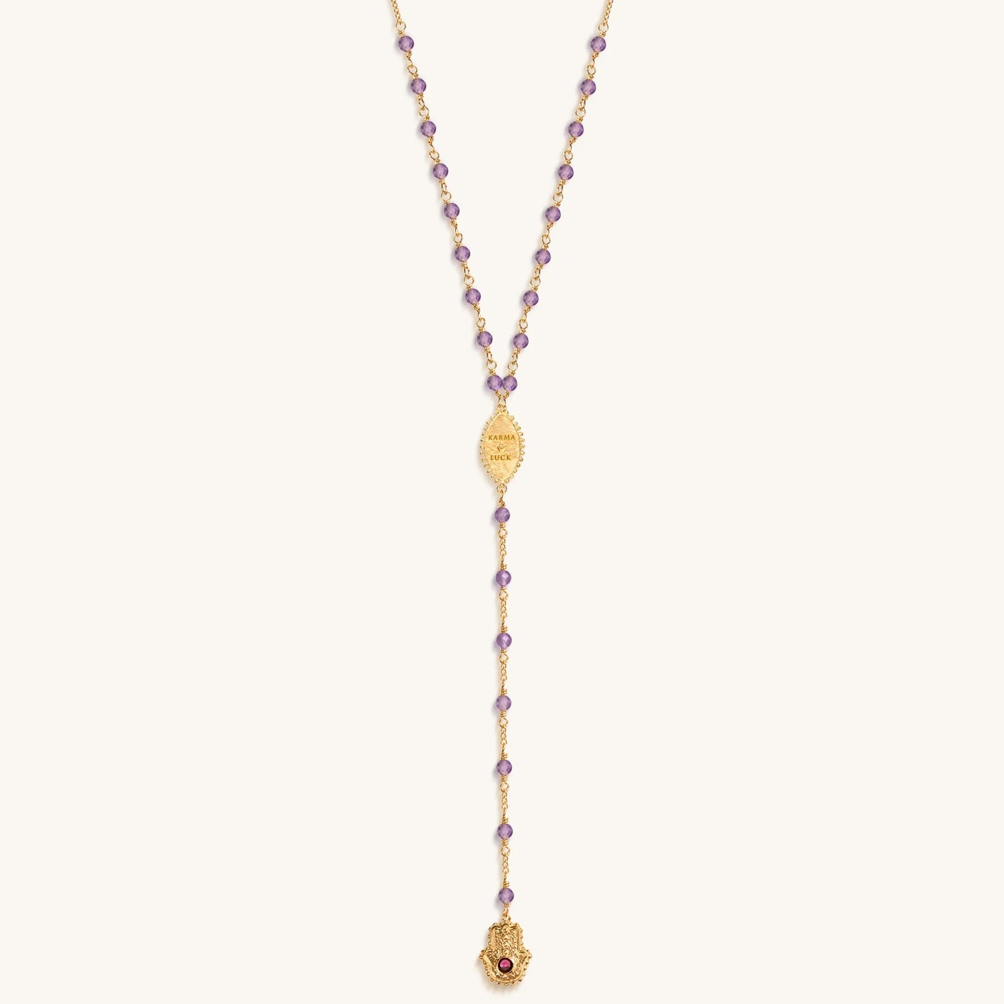 Peace of Spirit - Amethyst Evil Eye Hamsa Lariat Necklace