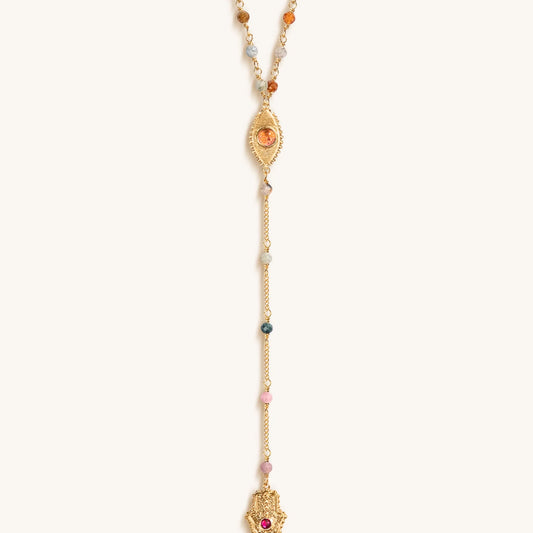 Benevolent Spirit - Tourmaline Evil Eye Hamsa Lariat Necklace