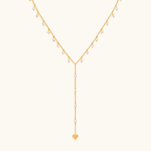 Timeless Love Heart Pearl Lariat Necklace