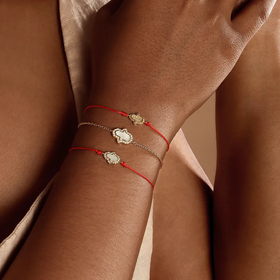 Radiant Blessings 14K Gold Diamond Hamsa Red String Bracelet