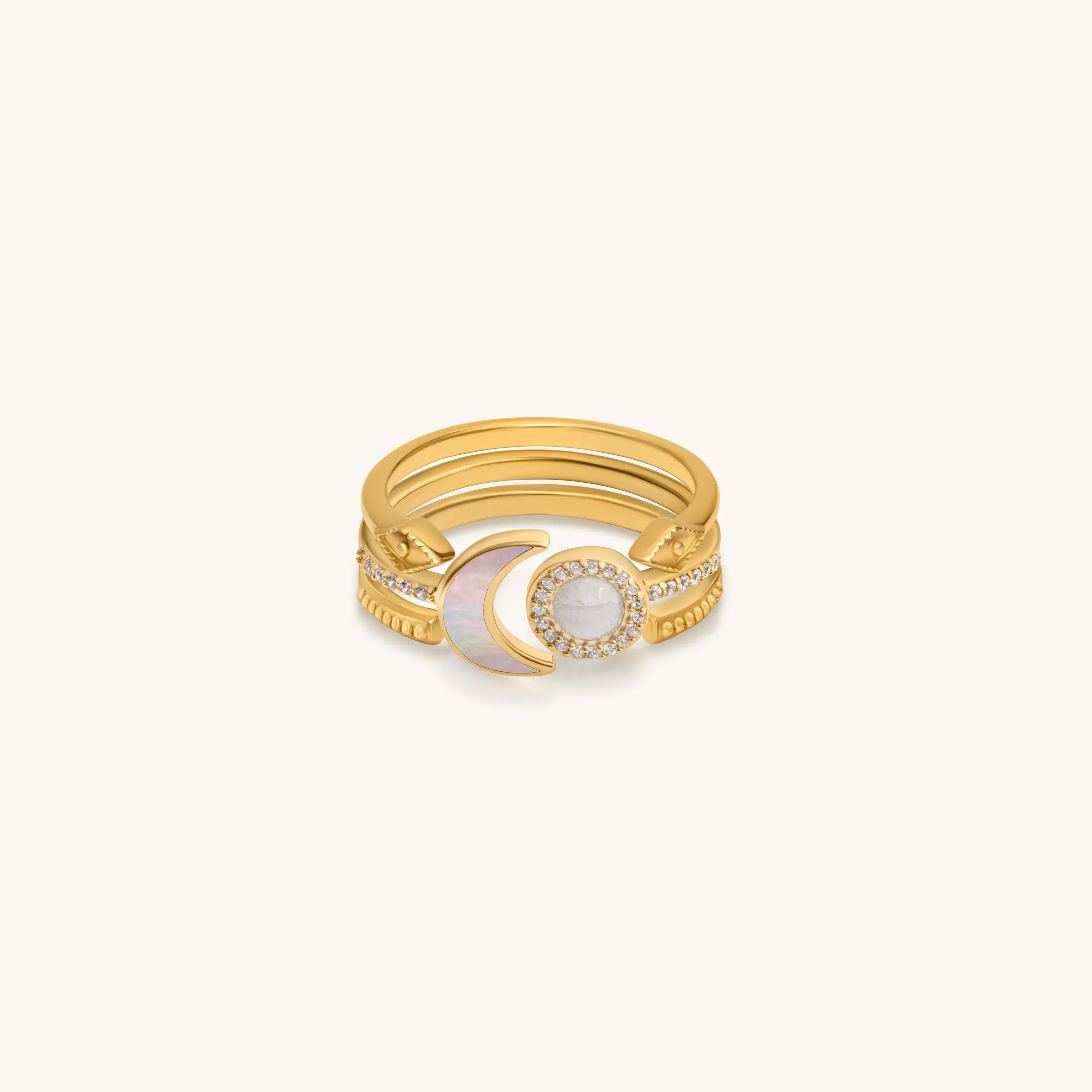 Lunar Brilliance Rainbow Moonstone Moon Gold Ring