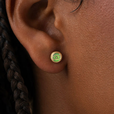 Dawn Sentinel - Peridot August Birthstone Evil Eye Gold Stud Earrings