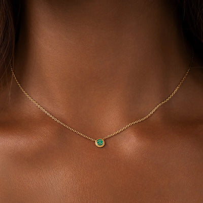 Verdant Guardian - Emerald Agate May Birthstone Evil Eye Gold Necklace