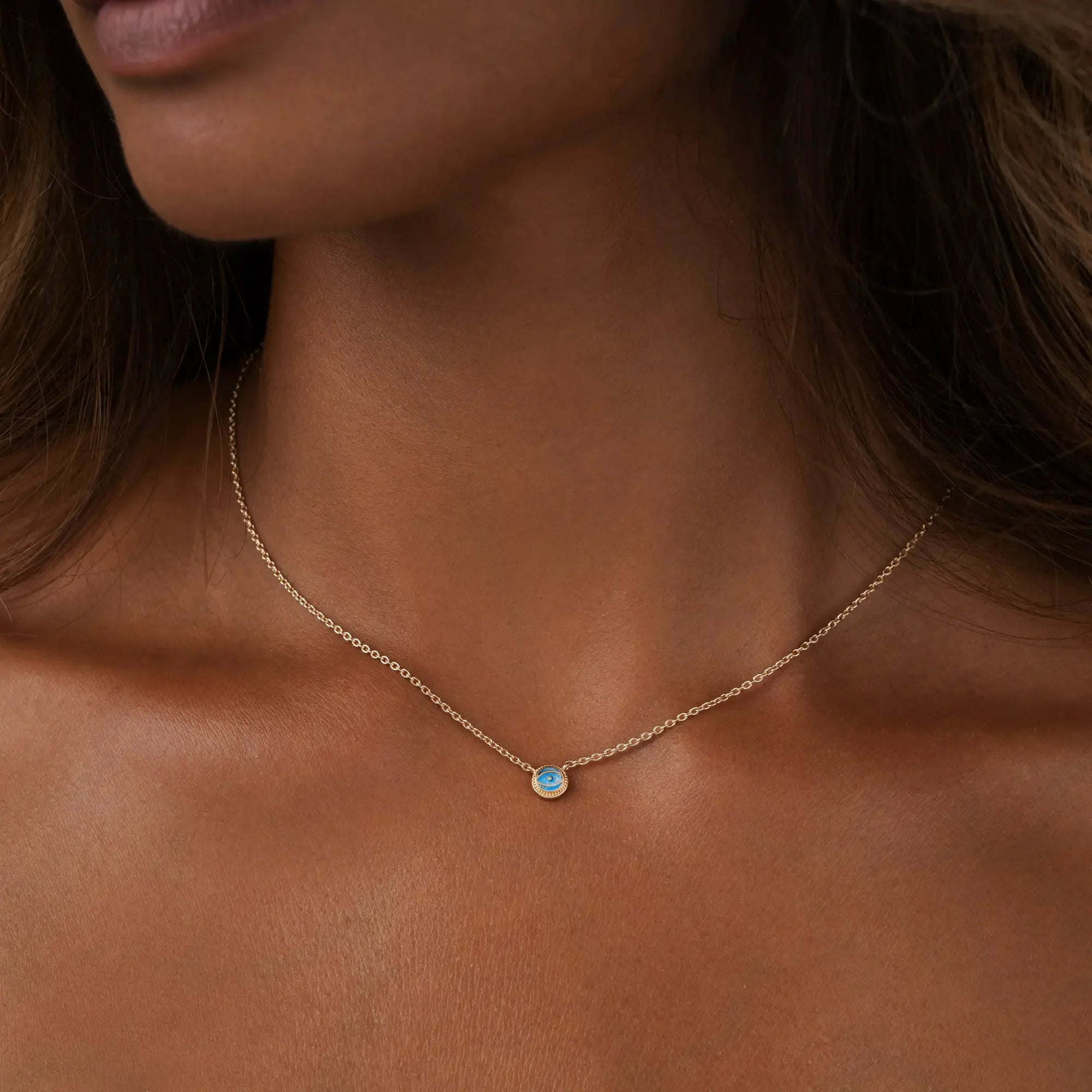 Tidal Serenity - Aquamarine March Birthstone Evil Eye Gold Necklace