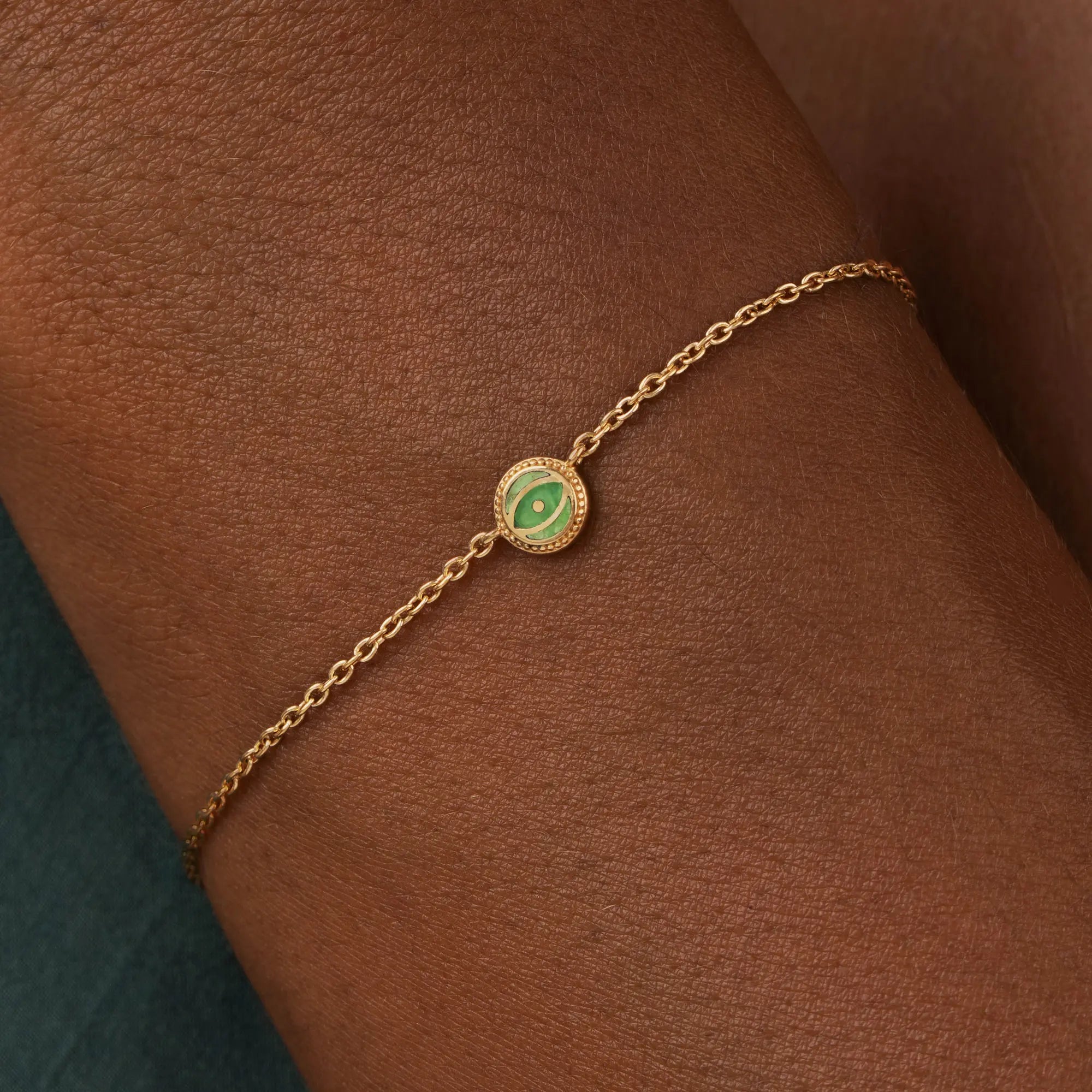 Vital Essence - Peridot August Birthstone Evil Eye Gold Bracelet
