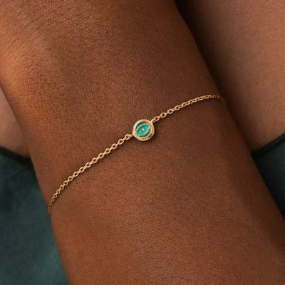 Verdant Guardian - Emerald Agate May Birthstone Evil Eye Gold Bracelet