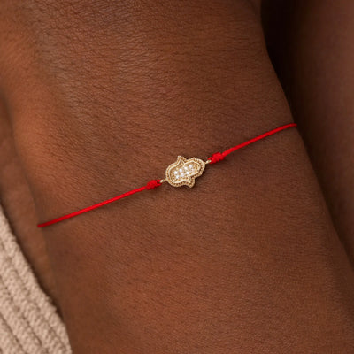 Radiant Blessings 14K Gold Diamond Hamsa Red String Bracelet